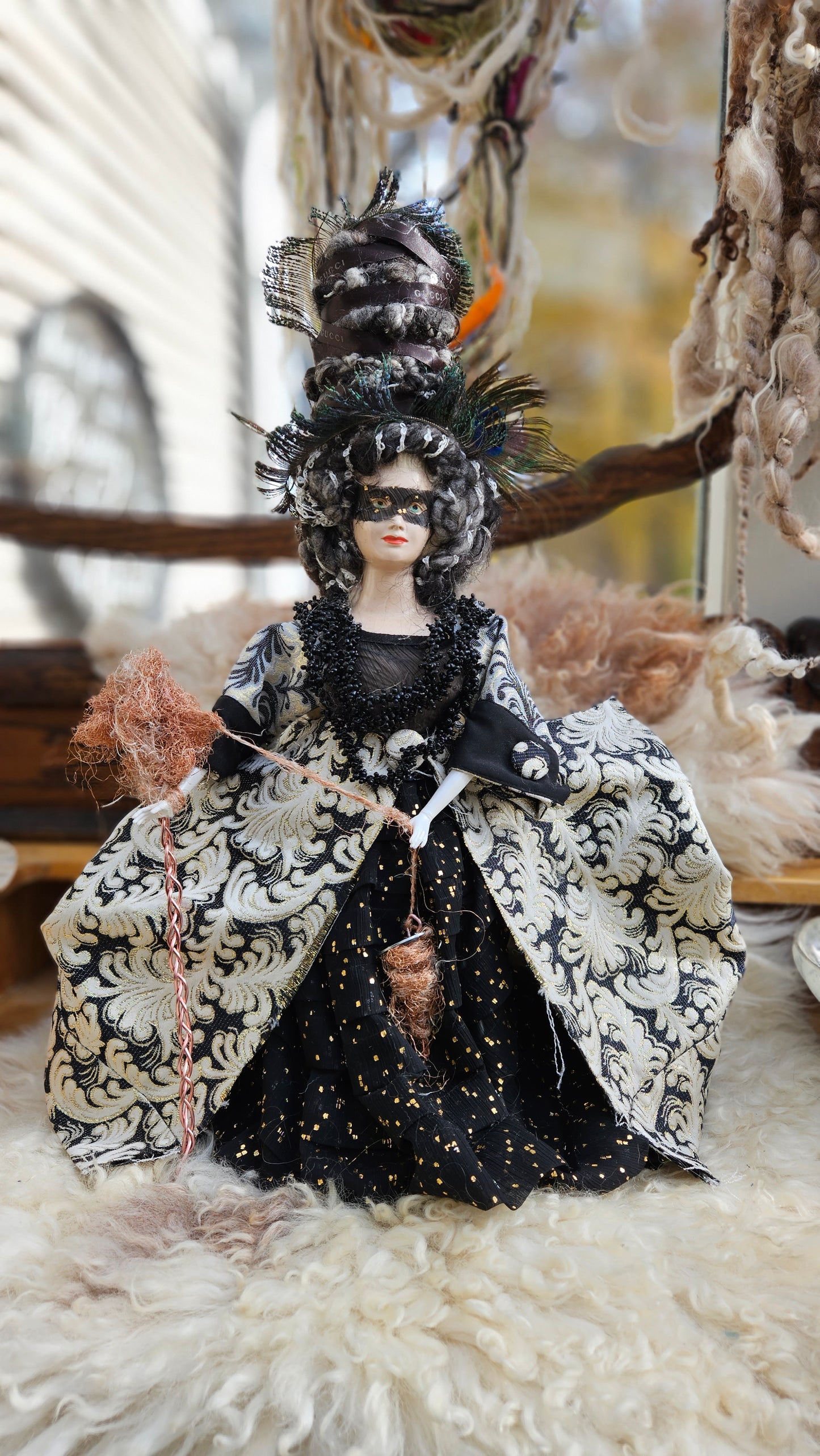The Spindler - Vintage Lamp Mixed Media Fiber Art Statuary