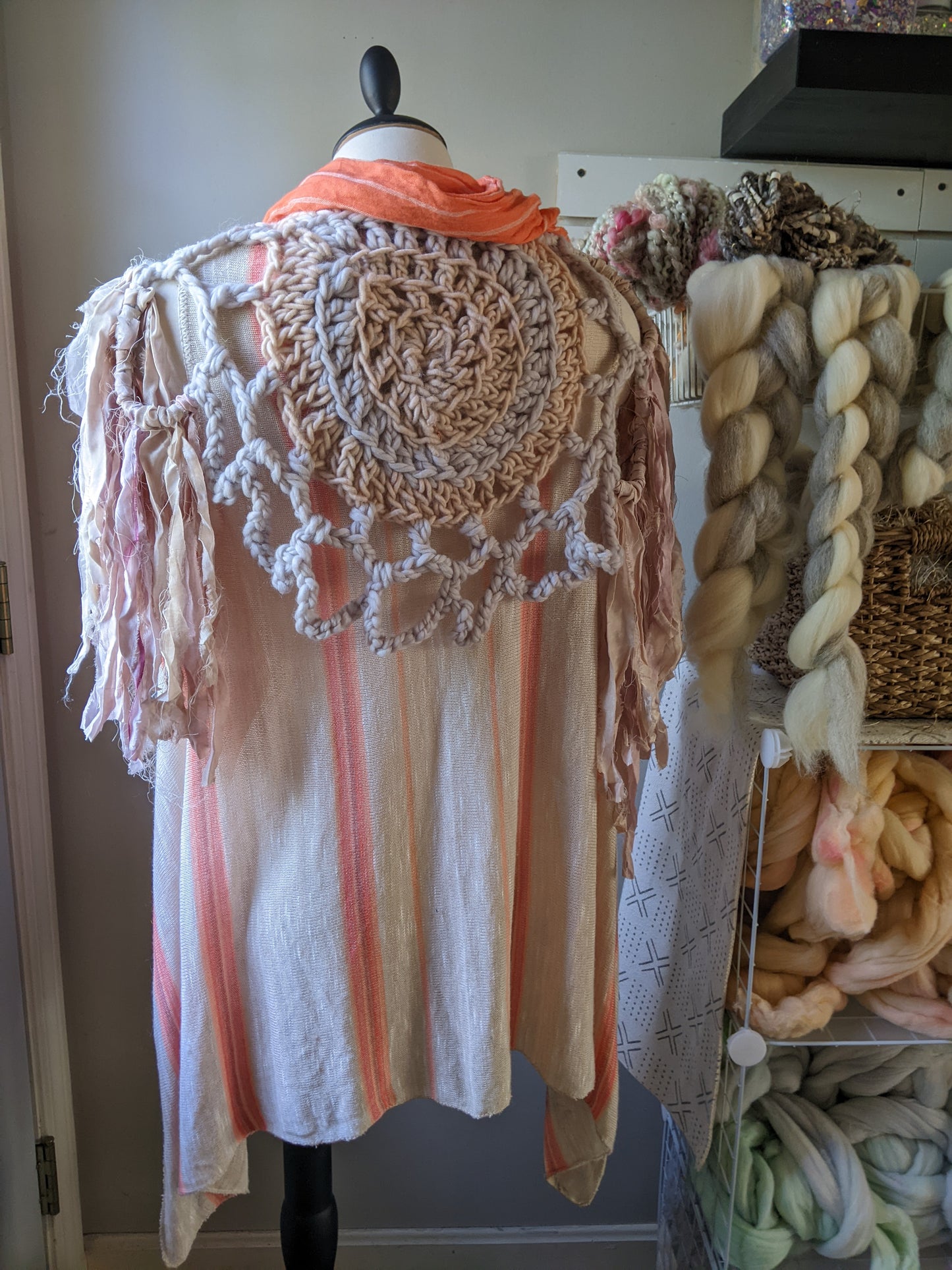 Fiber Festival Freeform Crochet, Knit Handspun, and Woven Boho Garment - Astilbe