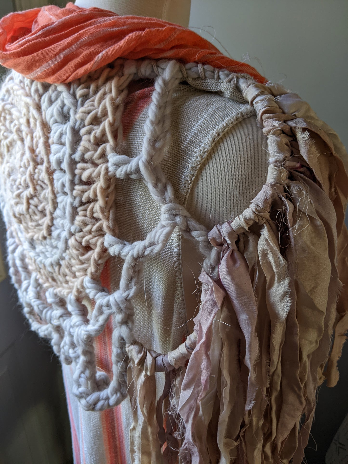Fiber Festival Freeform Crochet, Knit Handspun, and Woven Boho Garment - Astilbe