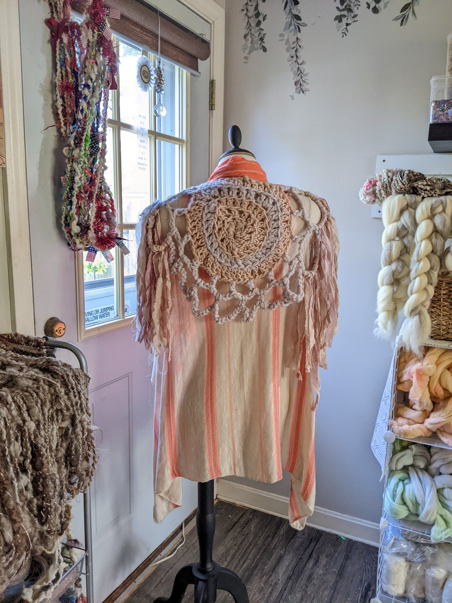 Fiber Festival Freeform Crochet, Knit Handspun, and Woven Boho Garment - Astilbe