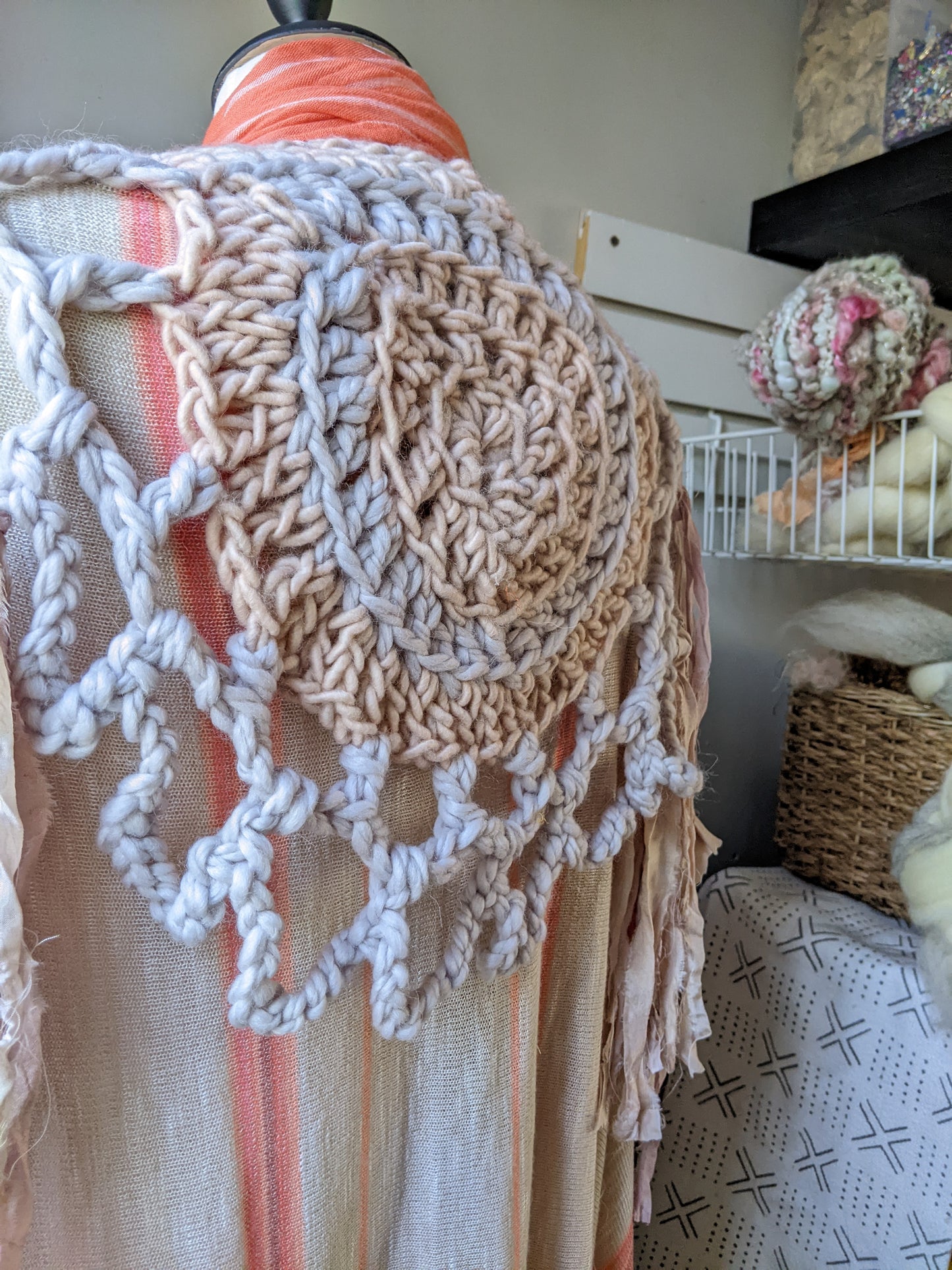Fiber Festival Freeform Crochet, Knit Handspun, and Woven Boho Garment - Astilbe
