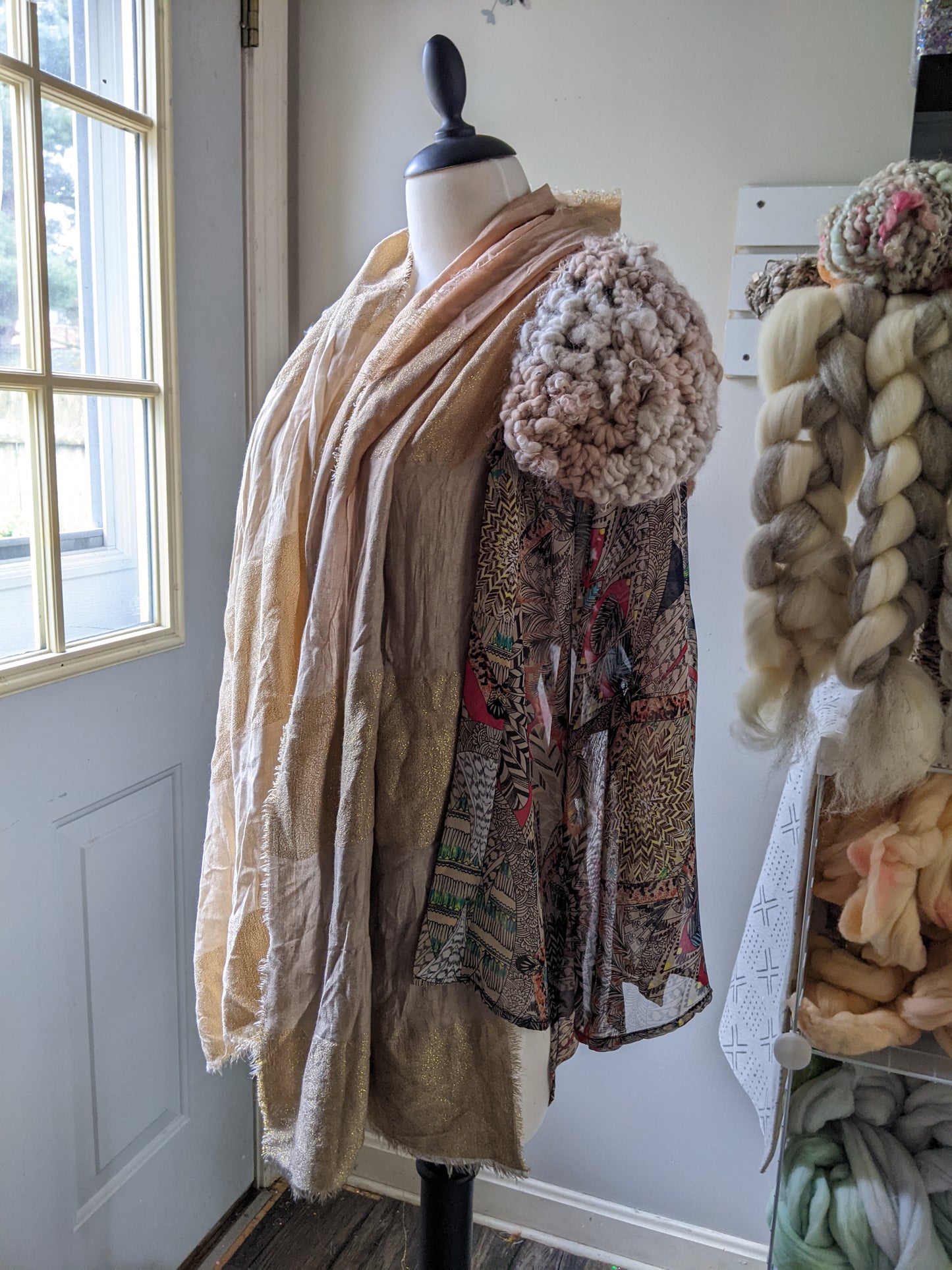 Fiber Festival Freeform Crochet, Knit Handspun, and Woven Boho Peony Kimono WAFA