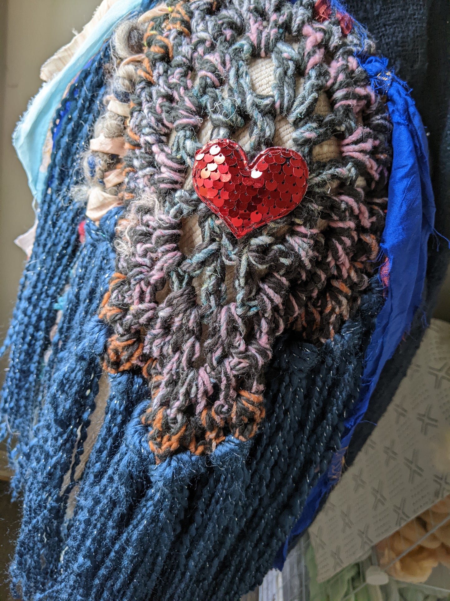 Fiber Festival Freeform Crochet, Knit Handspun, and Woven Boho Shredded Wings Wrap WAFA