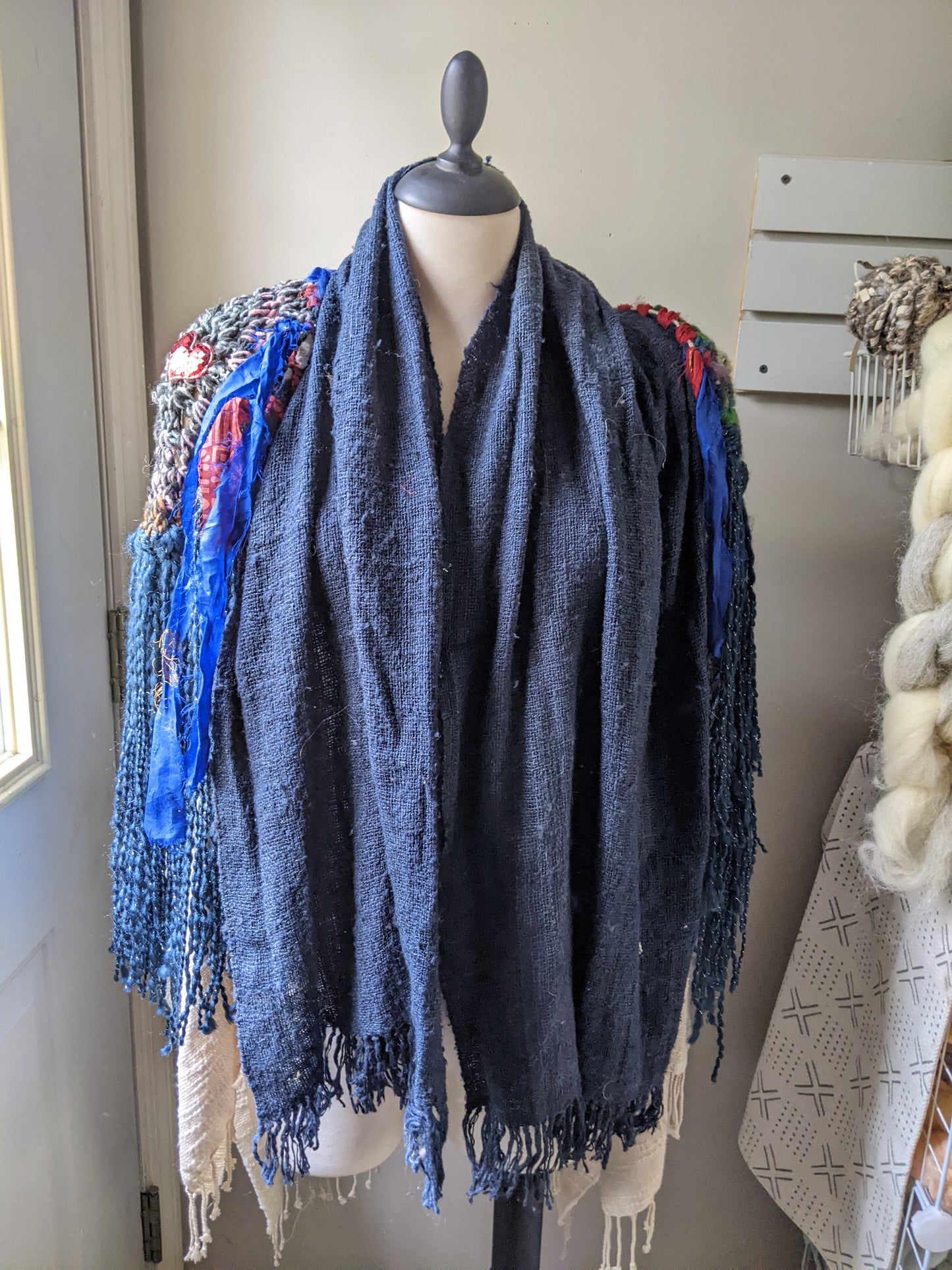 Fiber Festival Freeform Crochet, Knit Handspun, and Woven Boho Shredded Wings Wrap WAFA