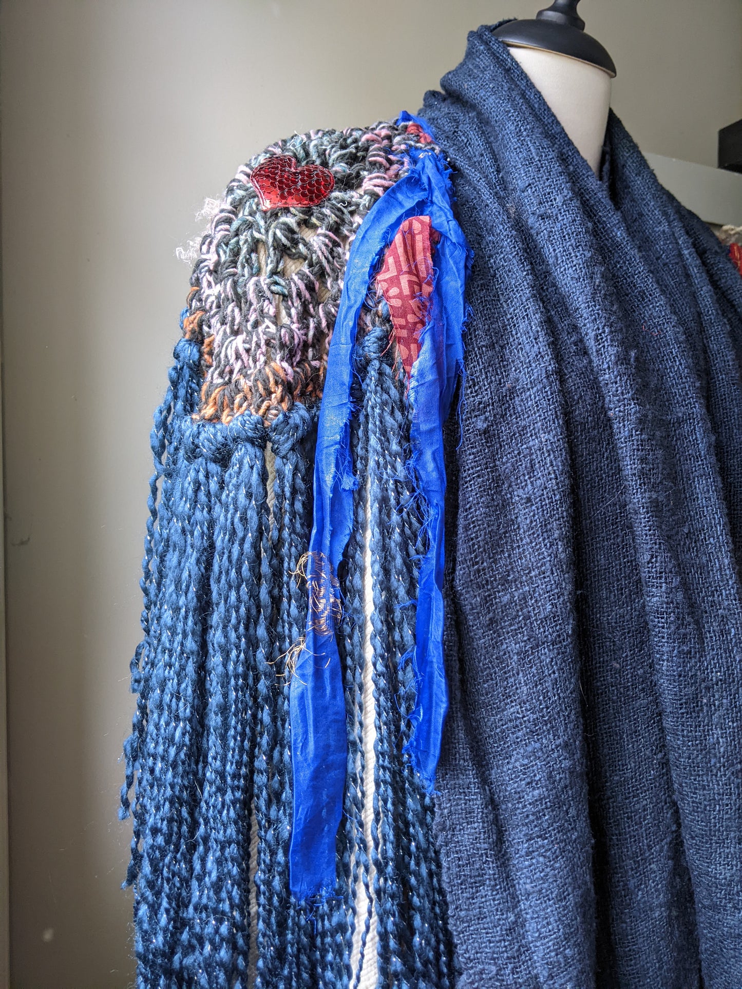Fiber Festival Freeform Crochet, Knit Handspun, and Woven Boho Shredded Wings Wrap WAFA