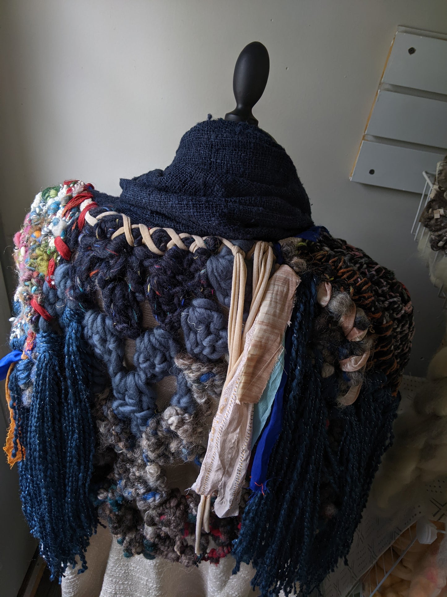 Fiber Festival Freeform Crochet, Knit Handspun, and Woven Boho Shredded Wings Wrap WAFA