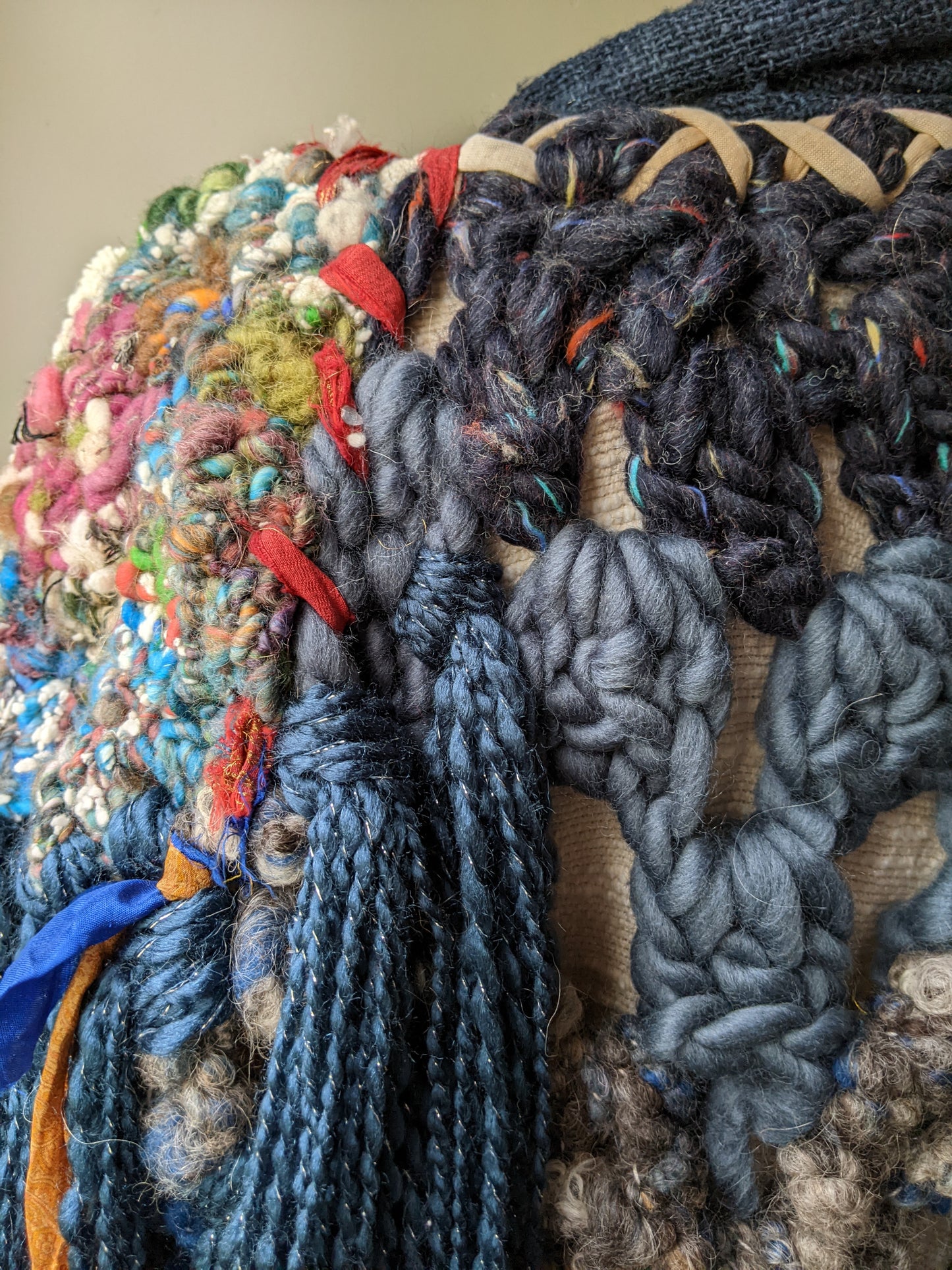 Fiber Festival Freeform Crochet, Knit Handspun, and Woven Boho Shredded Wings Wrap WAFA