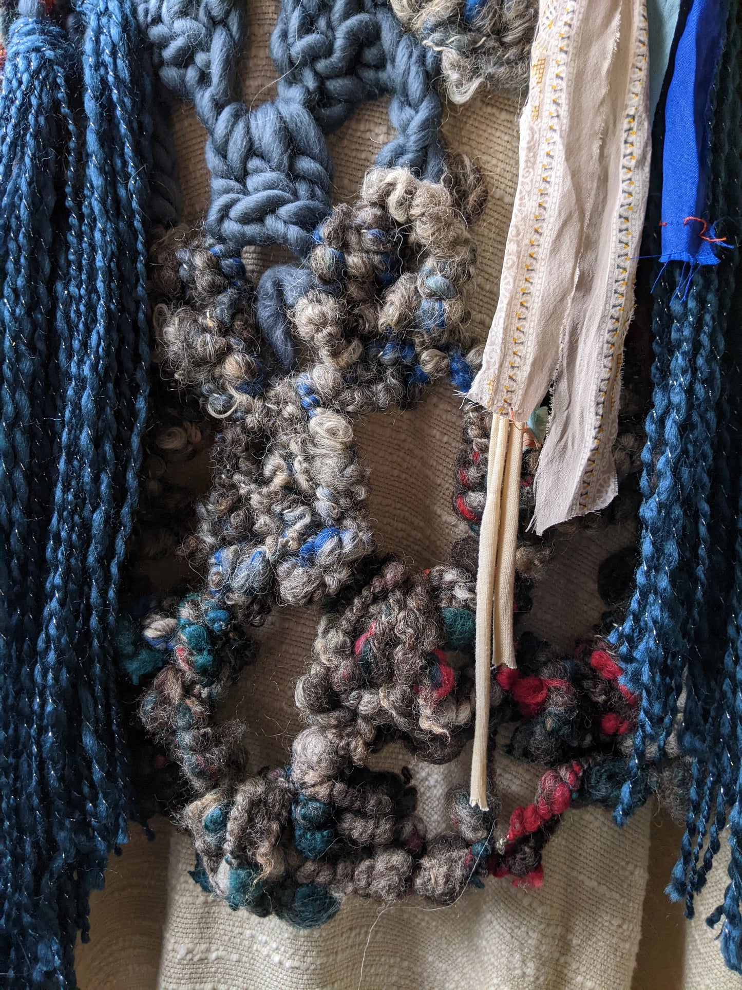 Fiber Festival Freeform Crochet, Knit Handspun, and Woven Boho Shredded Wings Wrap WAFA