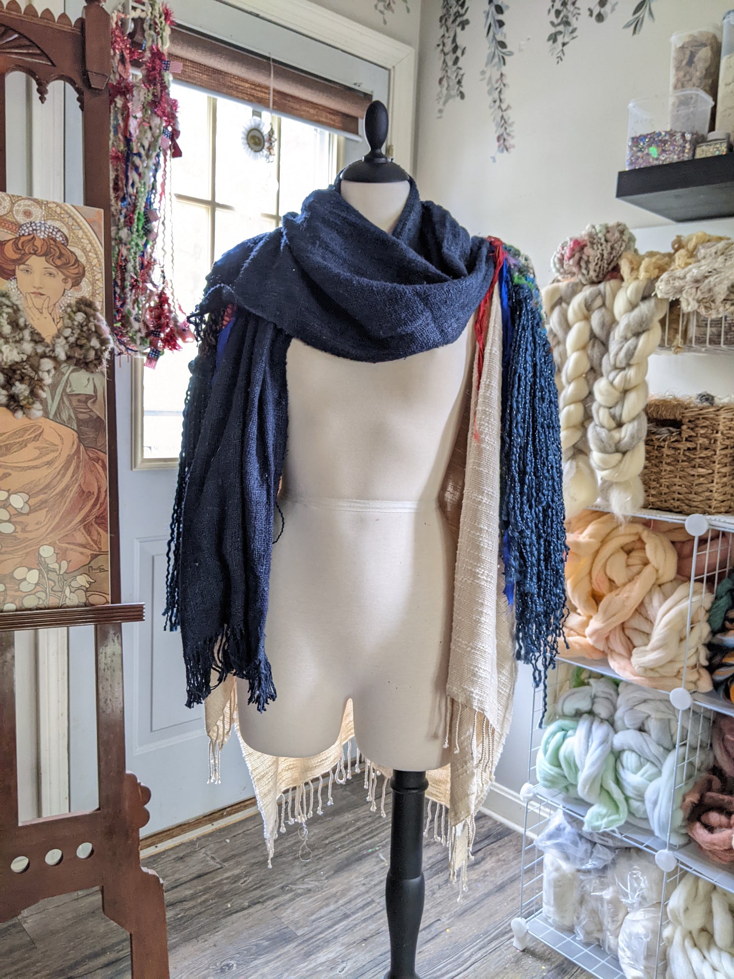 Fiber Festival Freeform Crochet, Knit Handspun, and Woven Boho Shredded Wings Wrap WAFA