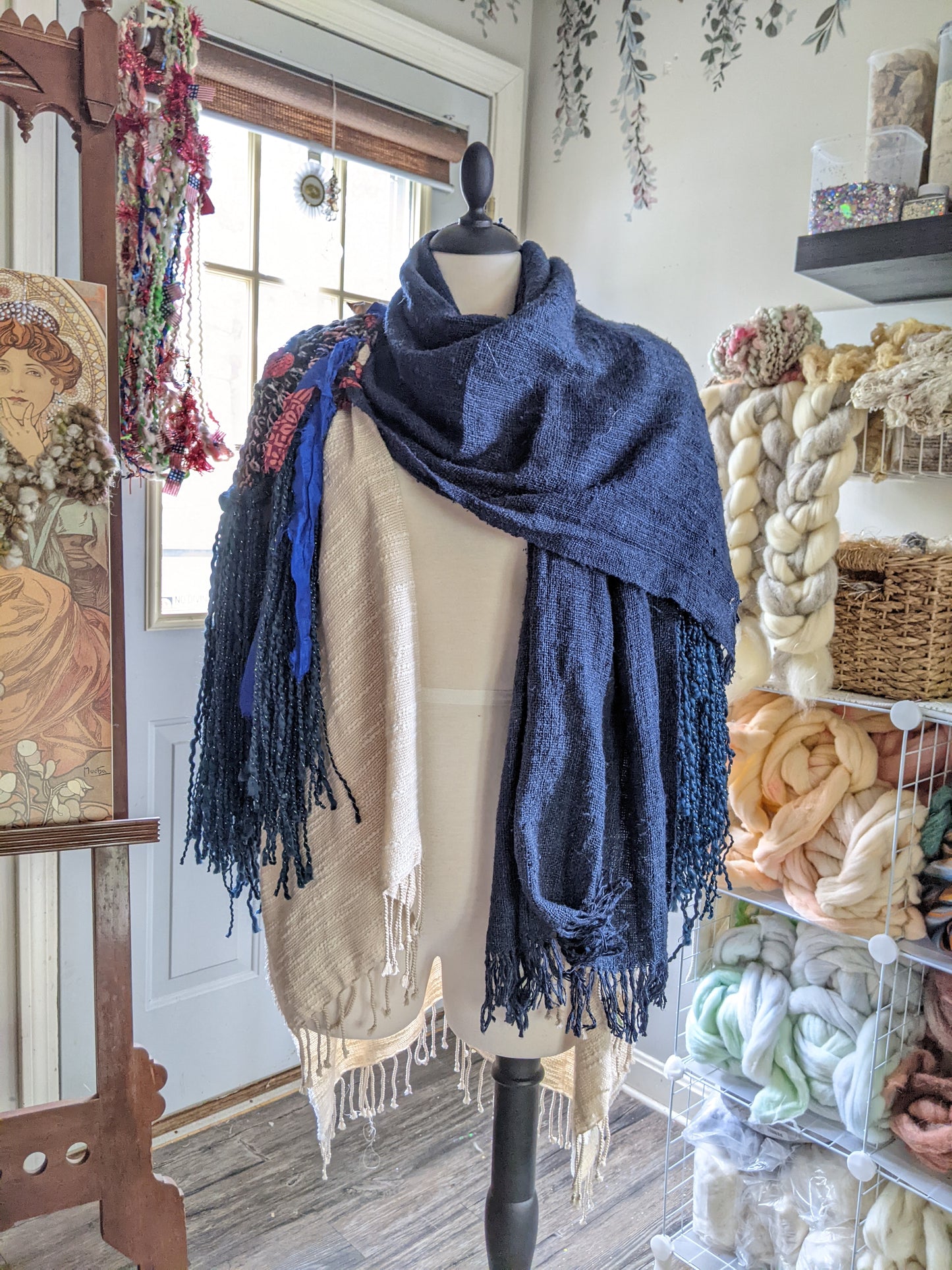 Fiber Festival Freeform Crochet, Knit Handspun, and Woven Boho Shredded Wings Wrap WAFA