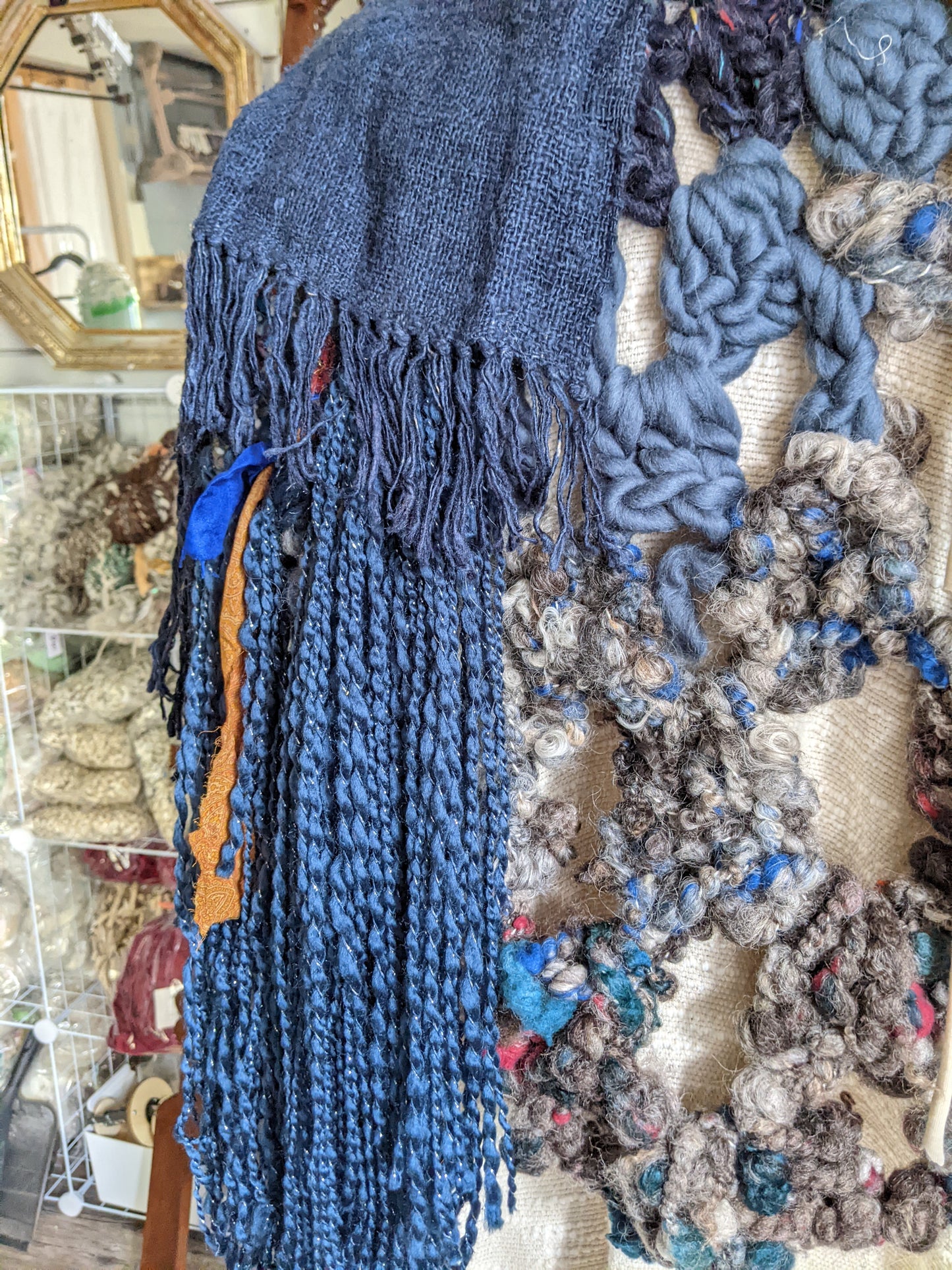Fiber Festival Freeform Crochet, Knit Handspun, and Woven Boho Shredded Wings Wrap WAFA