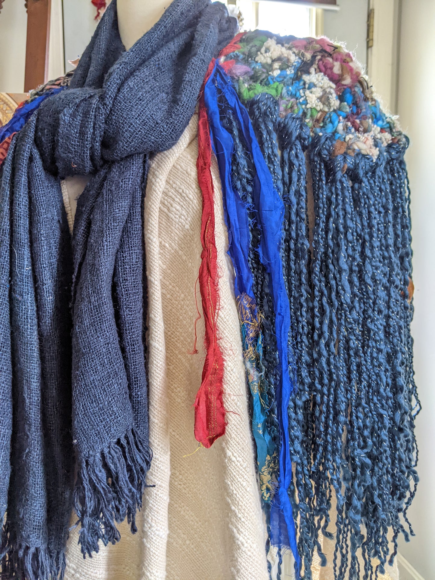 Fiber Festival Freeform Crochet, Knit Handspun, and Woven Boho Shredded Wings Wrap WAFA