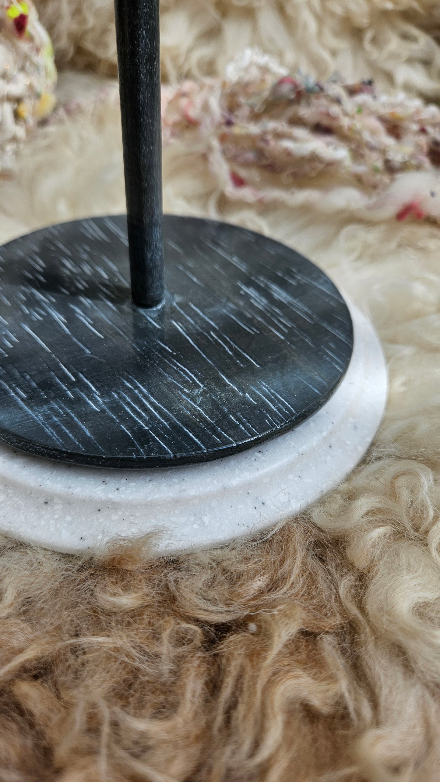 Handcrafted Yarn Bobbin Spinning Stand in Corian and Wood - M2