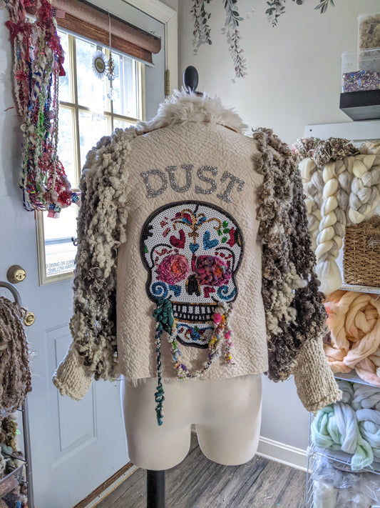 Fiber Festival Freeform Crochet, Knit Handspun, and Woven Boho Skull Jacket
