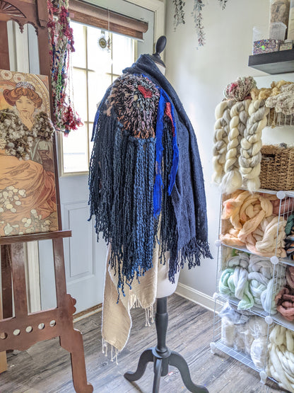 Fiber Festival Freeform Crochet, Knit Handspun, and Woven Boho Shredded Wings Wrap WAFA