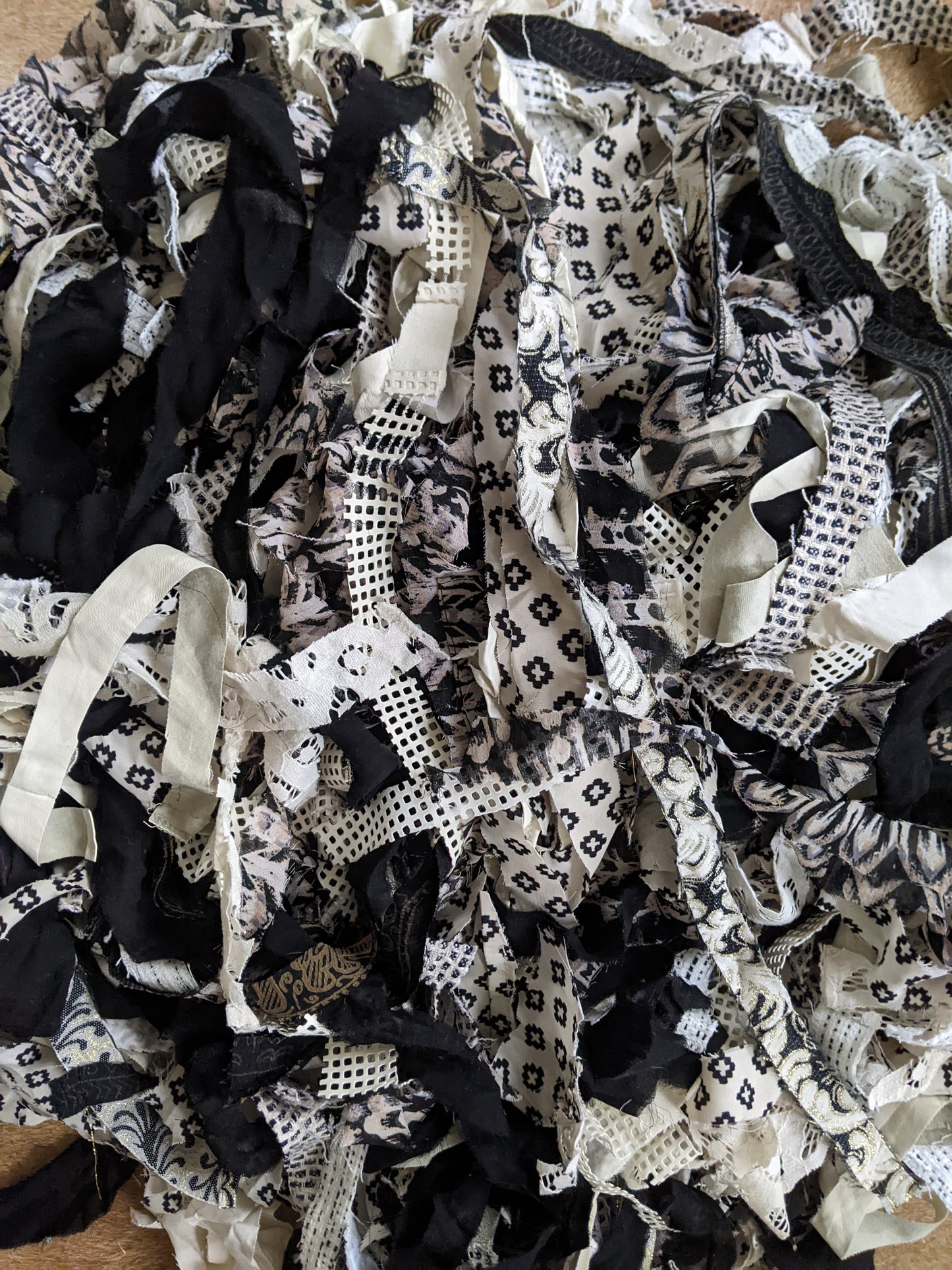 BLACK & WHITE - Recycled Cut Fabric Ribbons - 6 oz