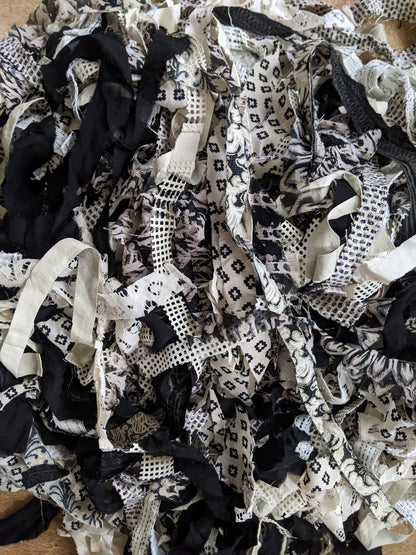 BLACK & WHITE - Recycled Cut Fabric Ribbons - 6 oz