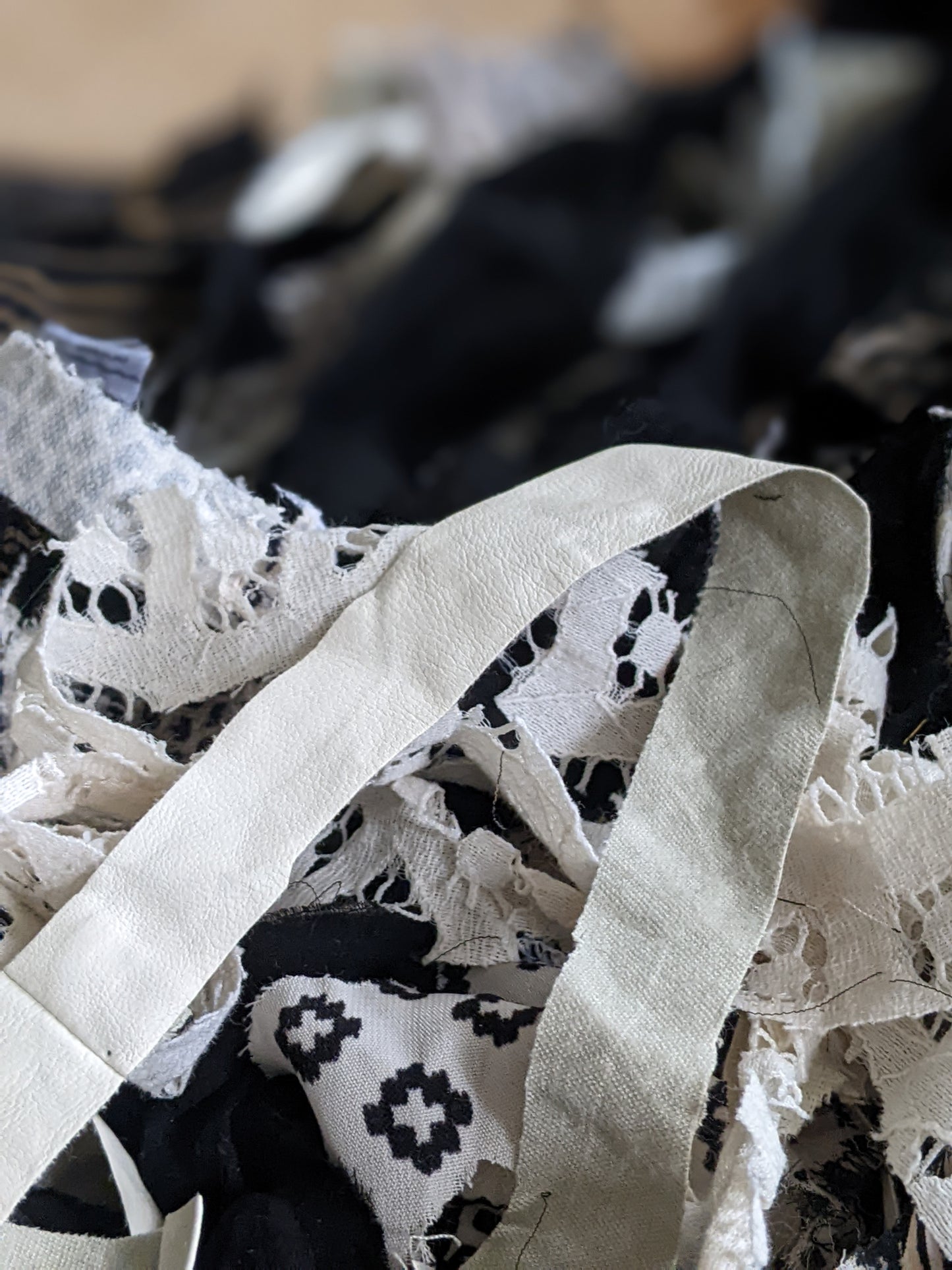 BLACK & WHITE - Recycled Cut Fabric Ribbons - 6 oz