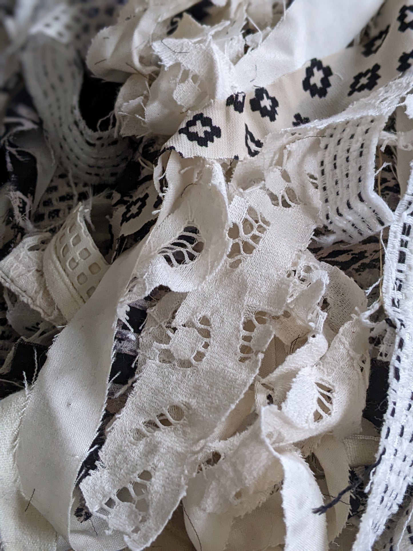 BLACK & WHITE - Recycled Cut Fabric Ribbons - 6 oz