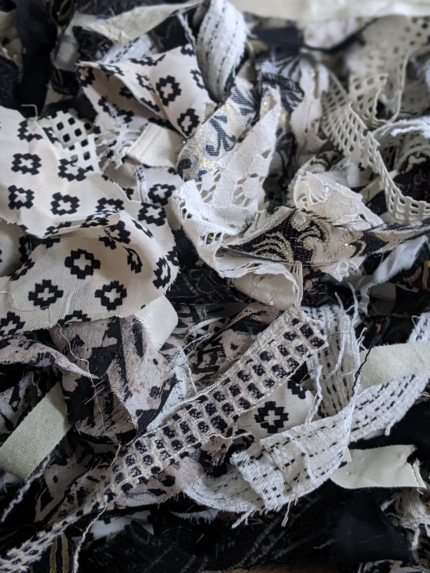 BLACK & WHITE - Recycled Cut Fabric Ribbons - 6 oz