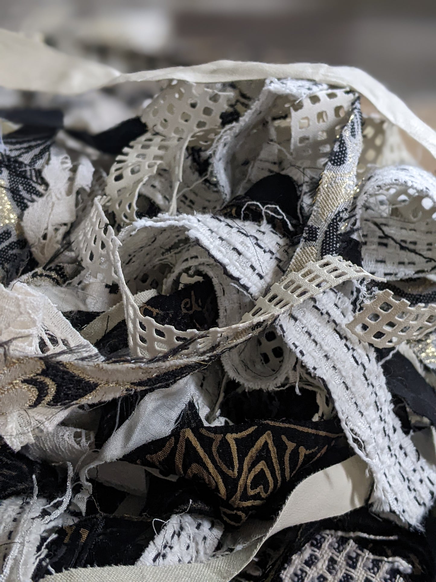 BLACK & WHITE - Recycled Cut Fabric Ribbons - 6 oz