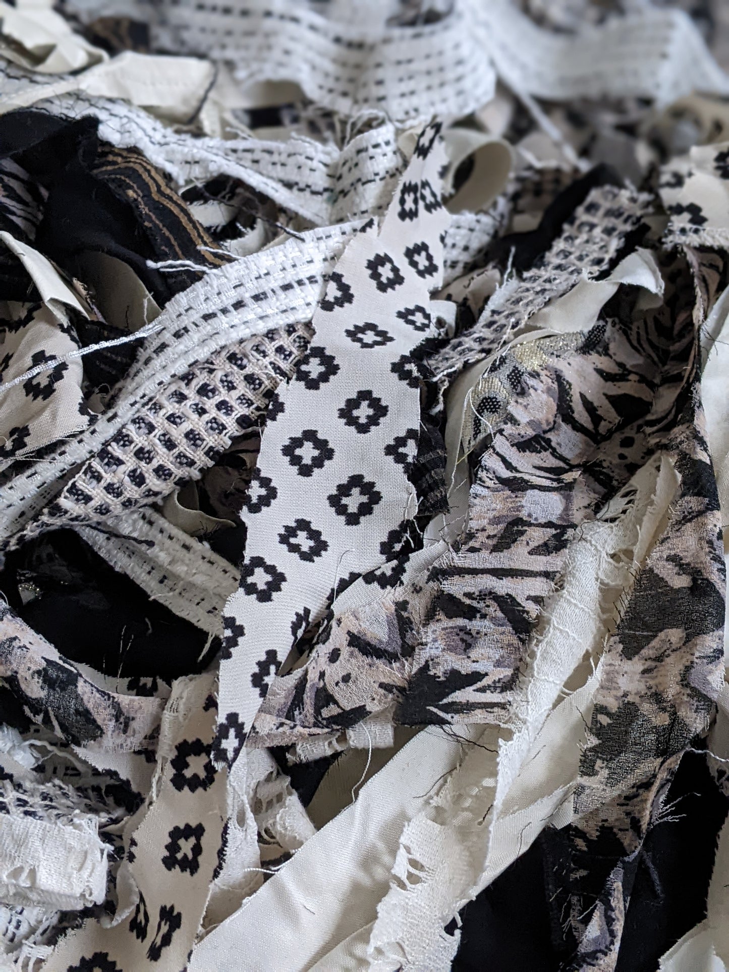 BLACK & WHITE - Recycled Cut Fabric Ribbons - 6 oz