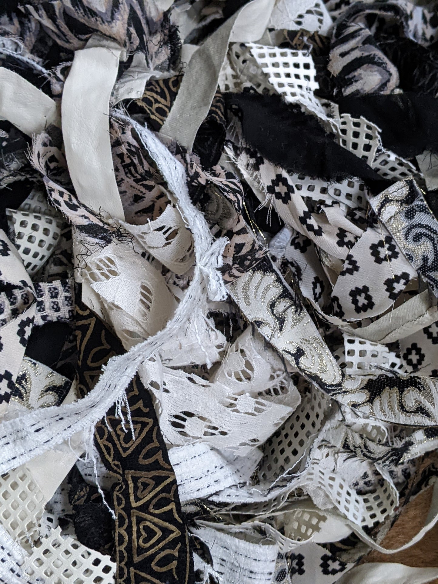 BLACK & WHITE - Recycled Cut Fabric Ribbons - 6 oz